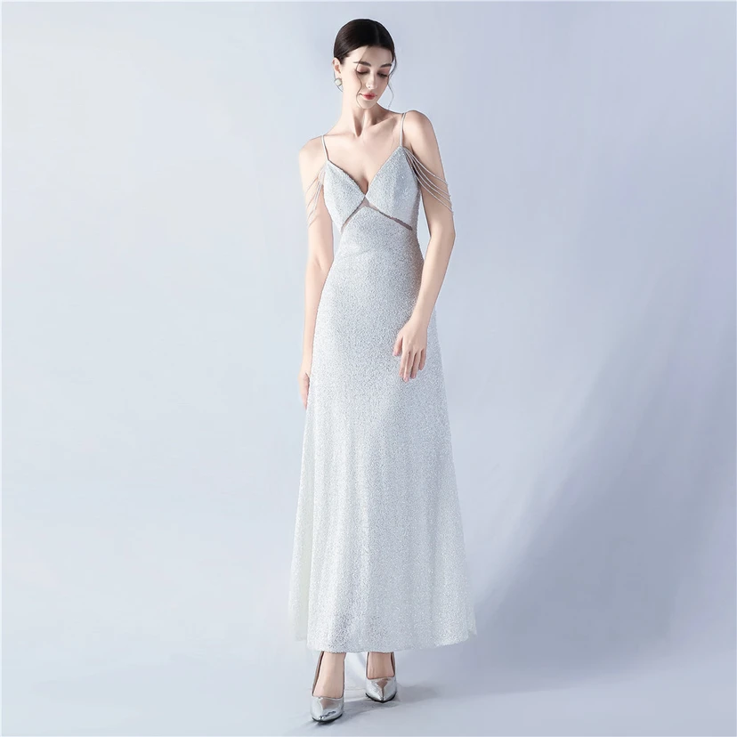 Sling A-Line Large Swing Mesh Sequin Evening Dress view 48