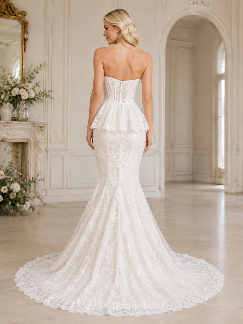 Mermaid Square Romantic Neck Bridal Classic Wedding Dress Lace view 2