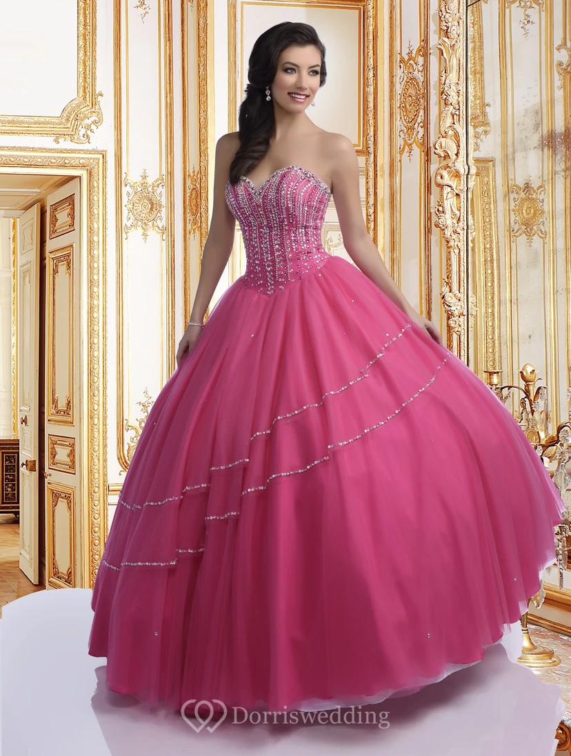Tulle Sweetheart Ball Gown With Asymmetrical Beaded Lines