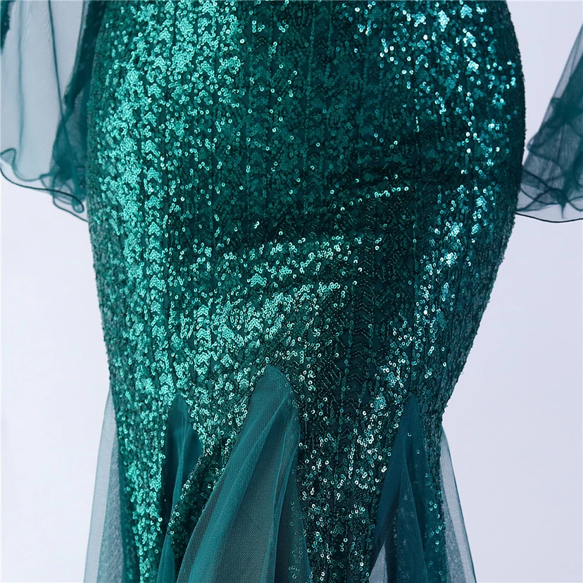 Vestido de noche con lentejuelas, bordado de malla encriptada, estilo artesanal de seda de pez y borde ondulado. view 63