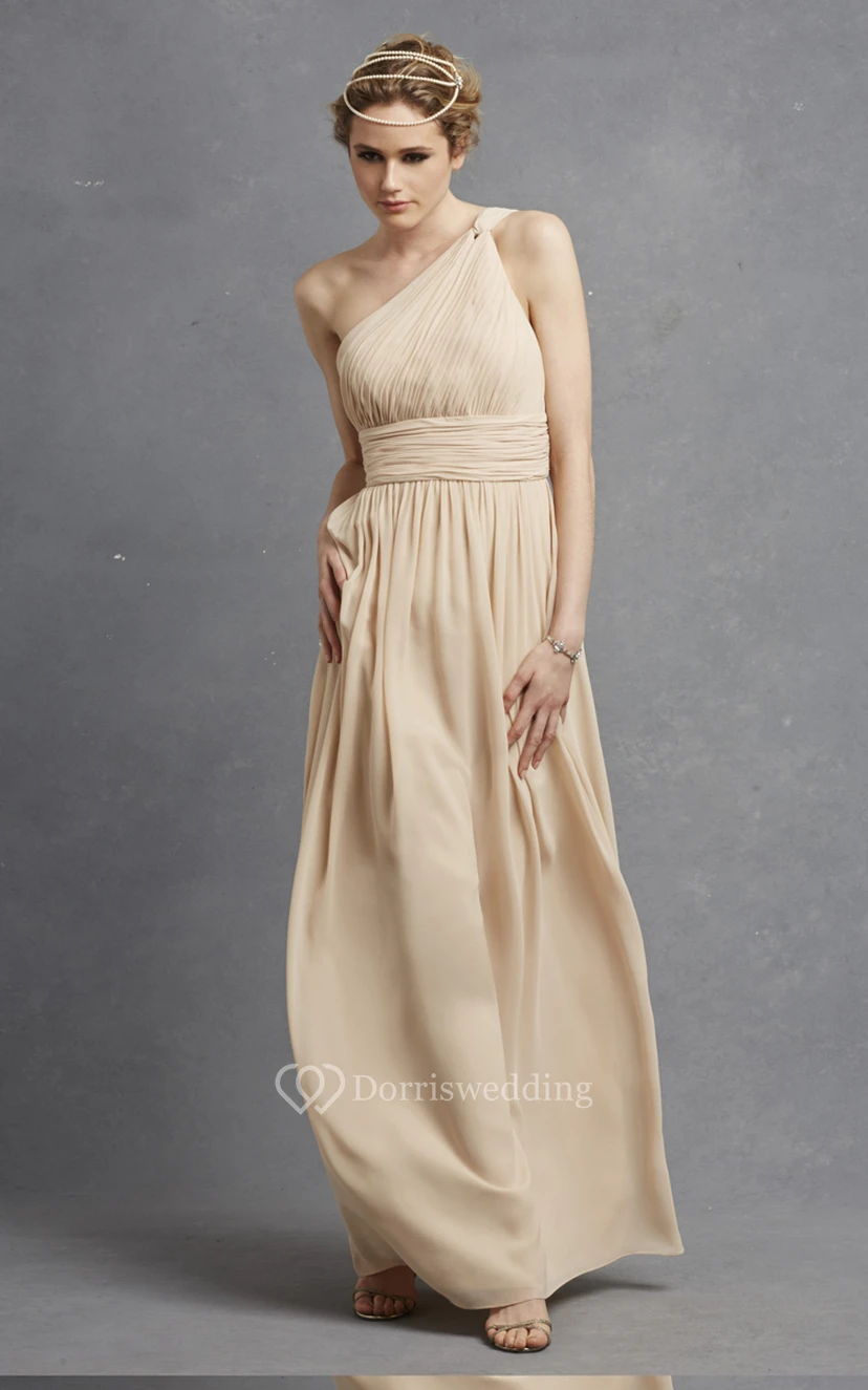 Long-Chiffon Modern One-Shoulder Dress With Ruching view 36