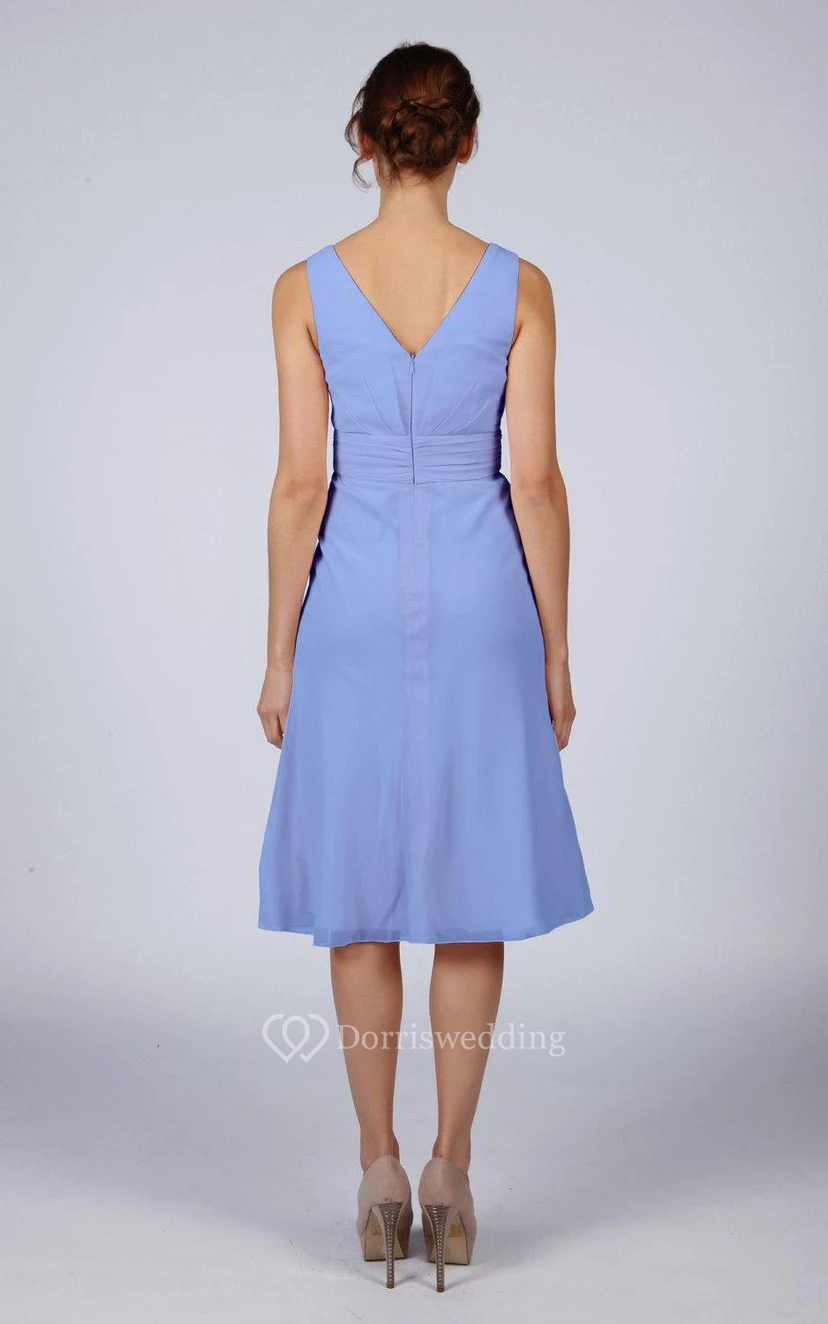 V Back V Back A-line Chiffon Short Dress Kingfisher Blue view 2