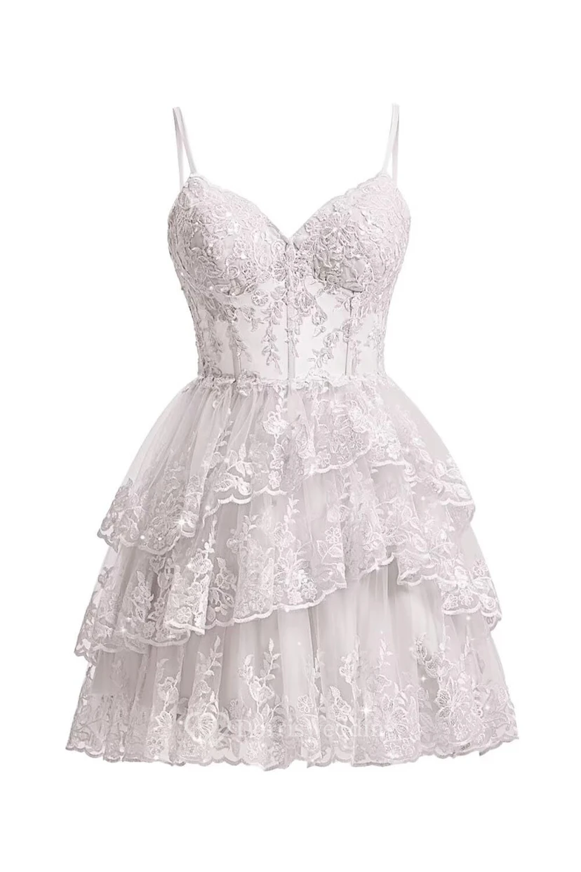 Robe de cocktail en dentelle violette à volants view 13