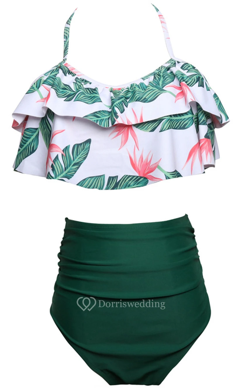 Bikini-Set mit floralem und schlichtem Neckholder und hohem Bund view 5