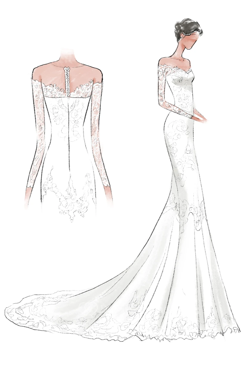 Robe longue en dentelle à épaules dénudées et manches longues view 4