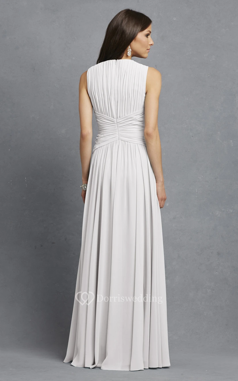 Sleeveless Chiffon V-Neck Dress With Crisscross Ruching view 31
