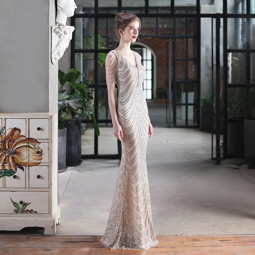 Paillettenbesetztes Meerjungfrauenkleid für Auftritte, Internet-Promi-Events, Bankette, Automodelle, Etikette, Abendkleid view 28