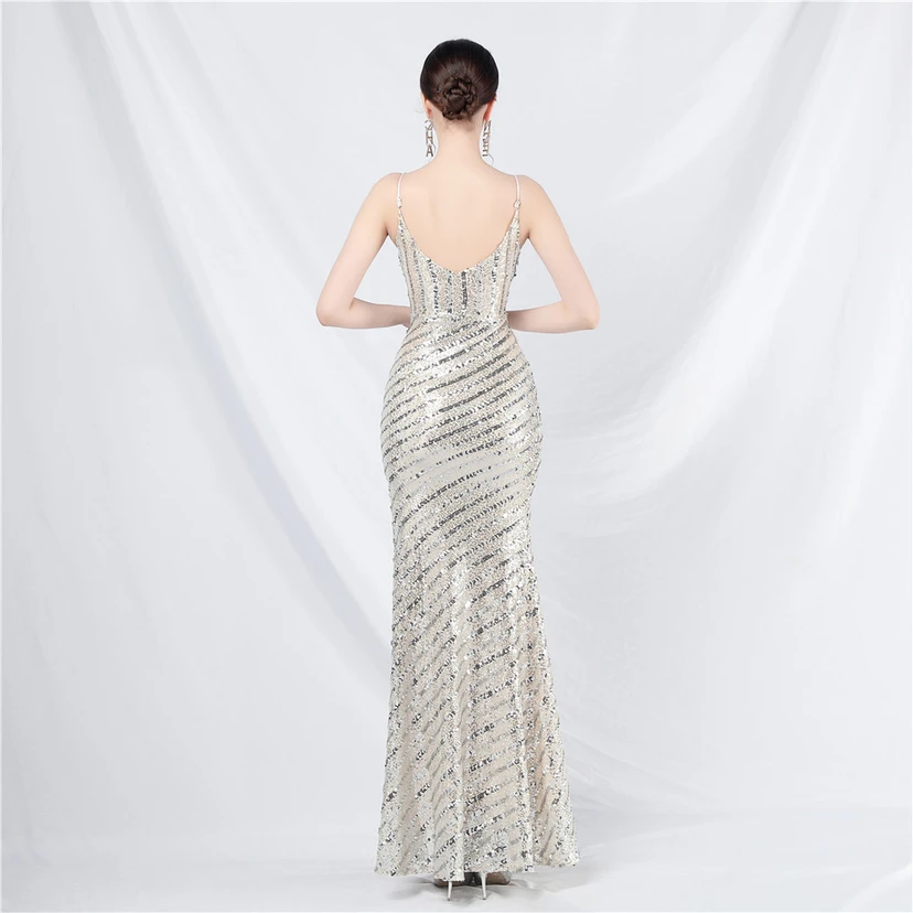 Fashionable Women'S Suspender Low-Cut Sequined Evening Dress view 66