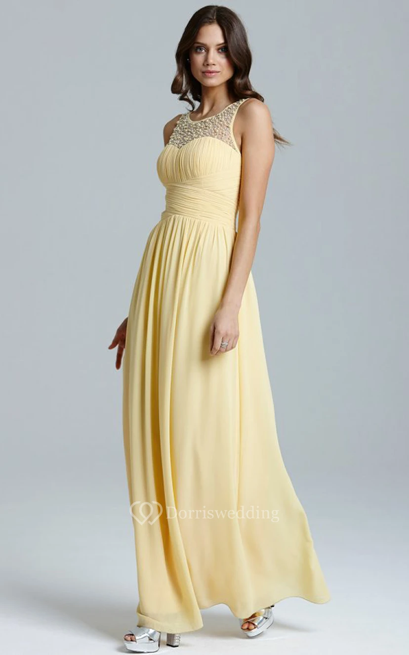Scoop Neckline Modest A-Line Gown With Squared Back view 27