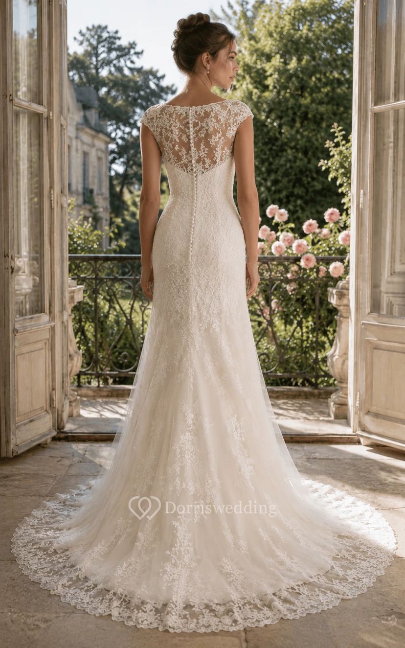 Bateau Lace Mermaid Vintage Wedding Dress view 2