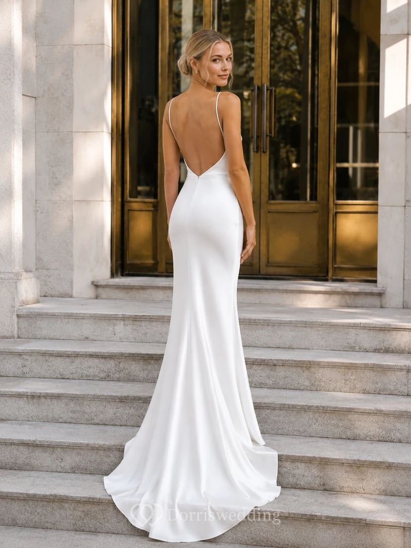 Cowl Neck Satin Sheath Civil Wedding Bridal Dress view 2