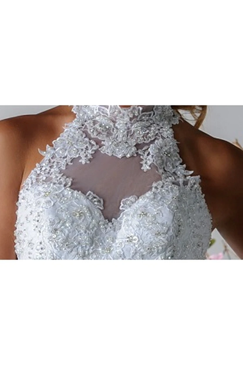 Halter Style Bridal Gown With Appliqued Top And Tulle Skirt view 3