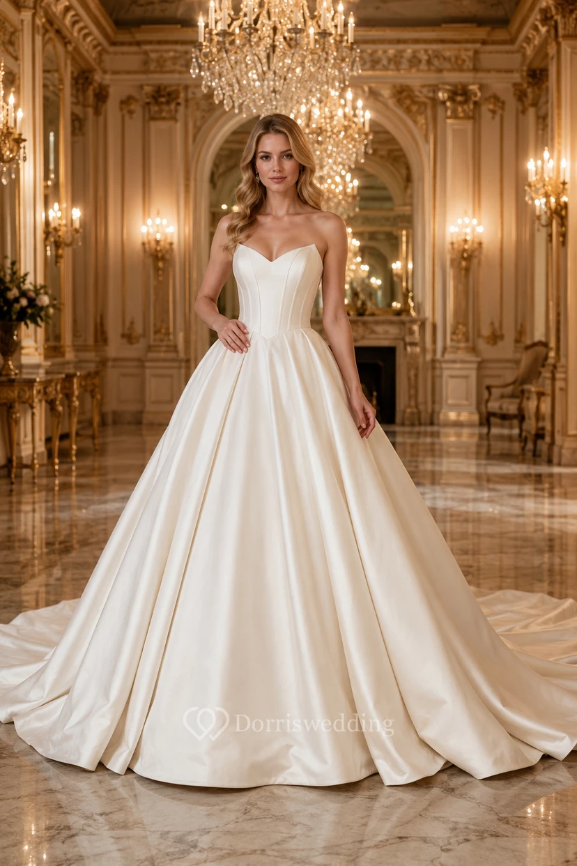 Robe de mariée bustier en satin, style bal