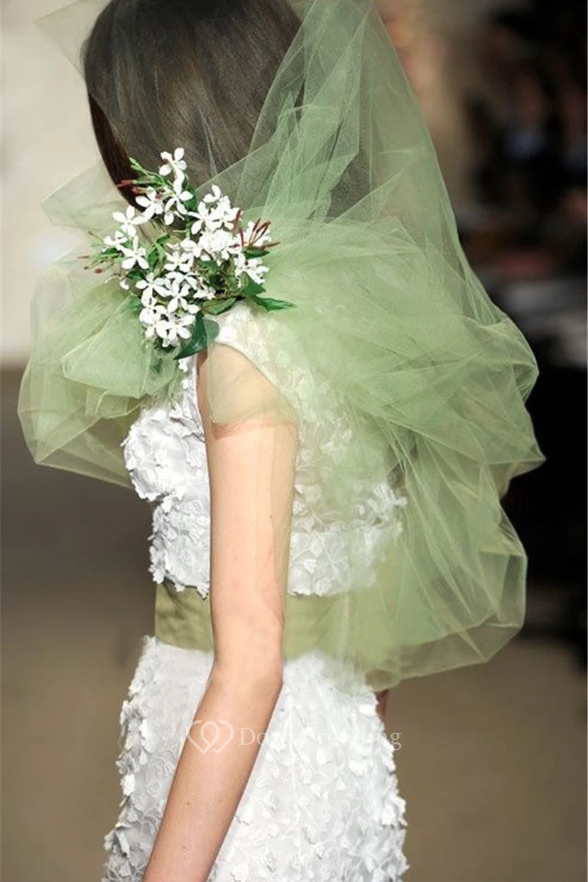 Simple Plain Tulle Light Green Bridal Veil view 2