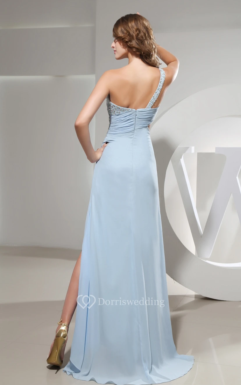 Sleeveless Chiffon Long Dress With Single Strap and Beading view 6