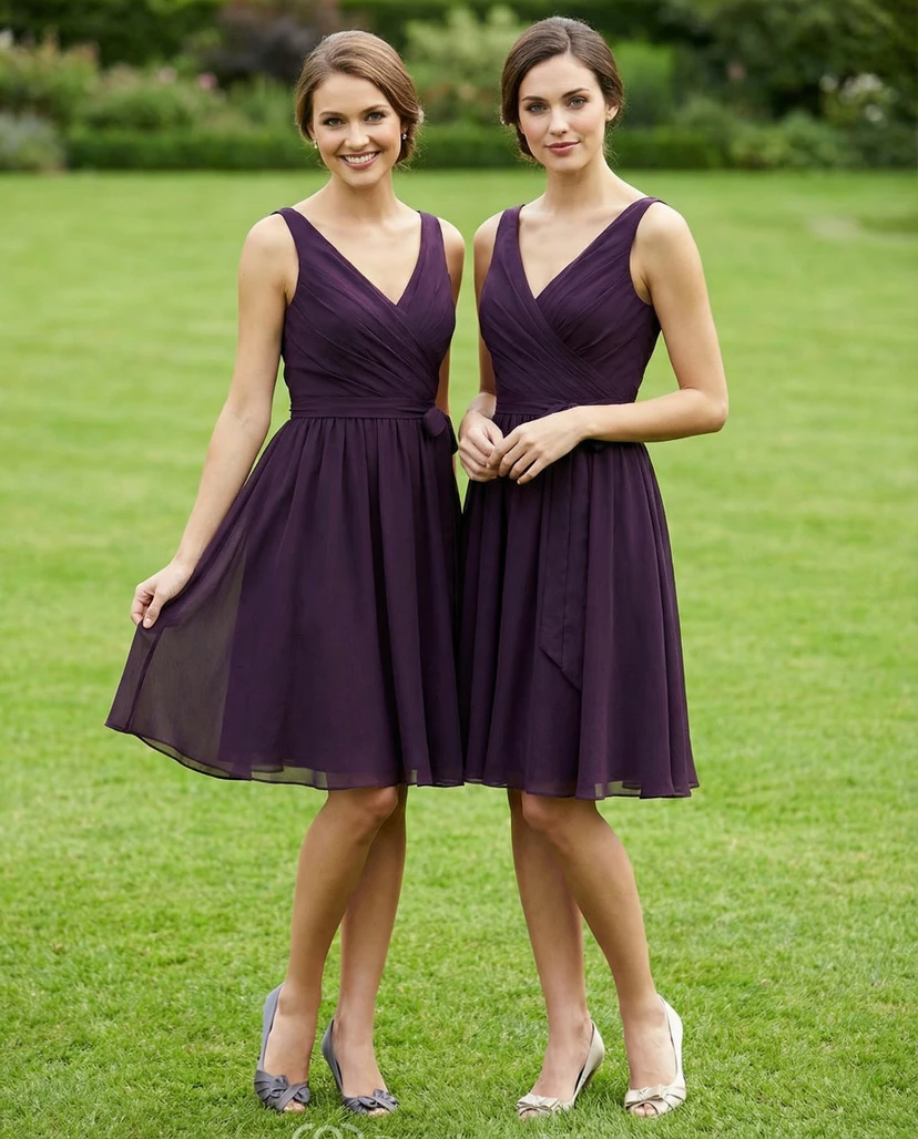 Criss-Cross V-Neck Chiffon Dress with Bow