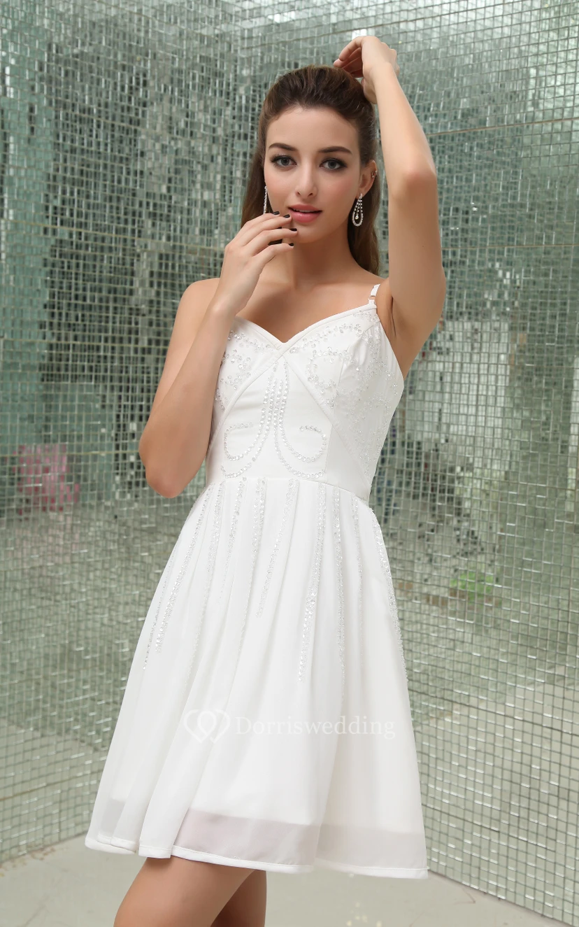 Chiffon Spaghetti-Strap Short Dress With Beading view 7