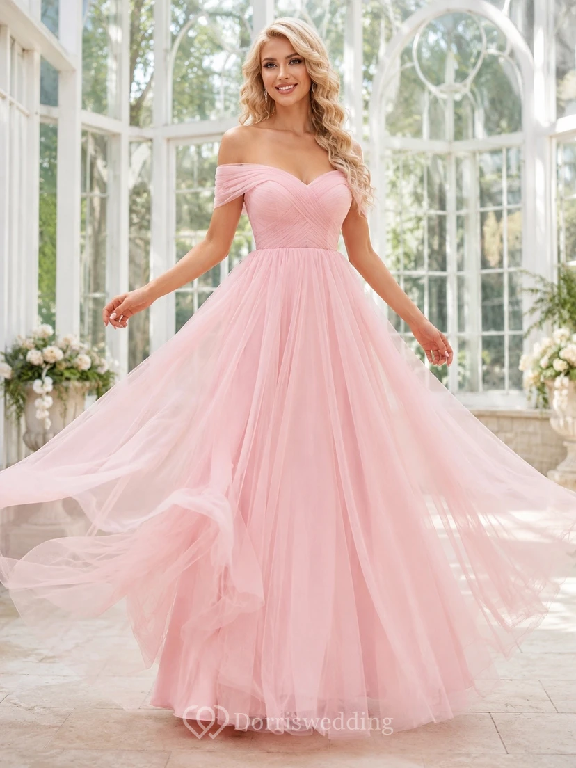 Blushing Pink Sweetheart Sleeveless Tiered Tulle Ball Gown Floor-Length Prom Dress
