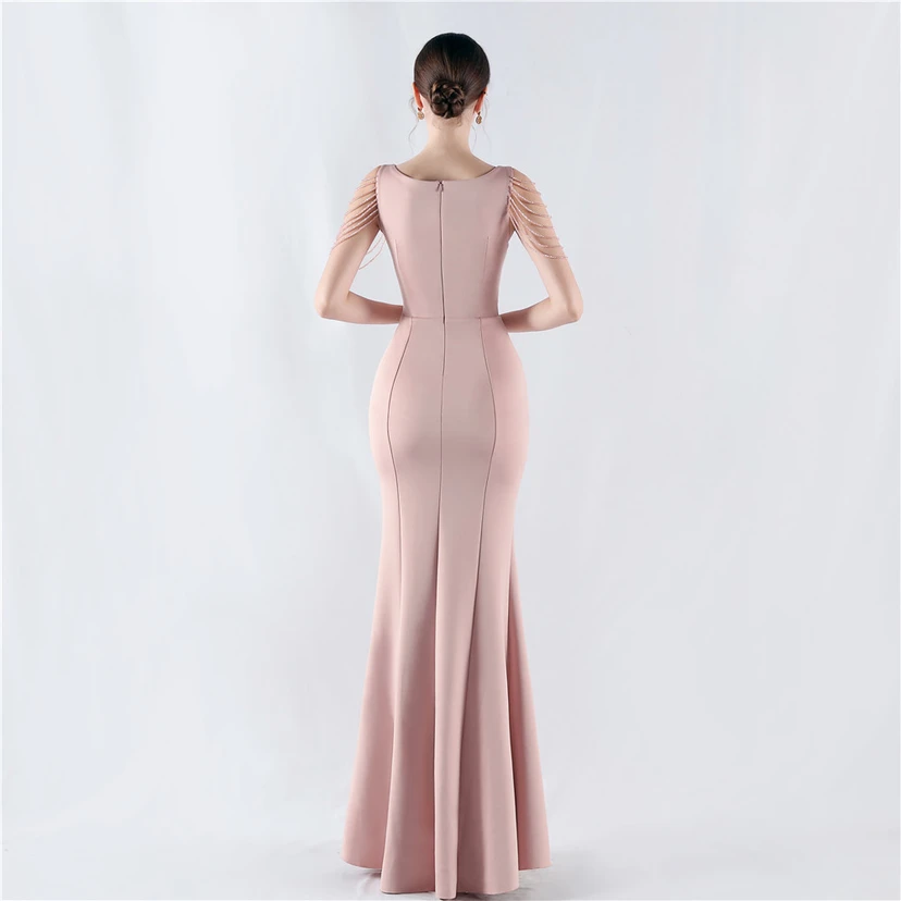 Heavy Hot Diamonds For Transparent Mesh High-Slit Satin Evening Dress Annual Meeting Wedding view 56