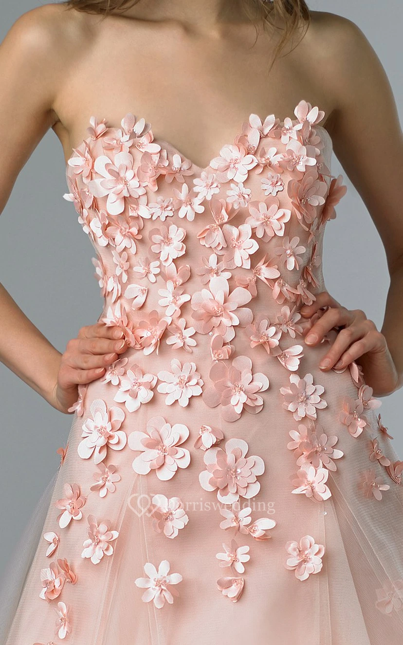 A-line Floor-length Sweetheart Sleeveless Tulle Backless Dress view 3