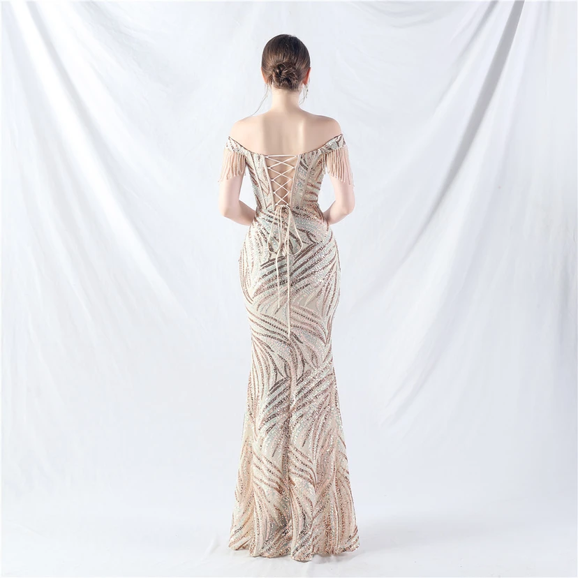 Palace Herringbone Waist Strap Heavy-Crafted Beaded High-End Evening Dress view 46