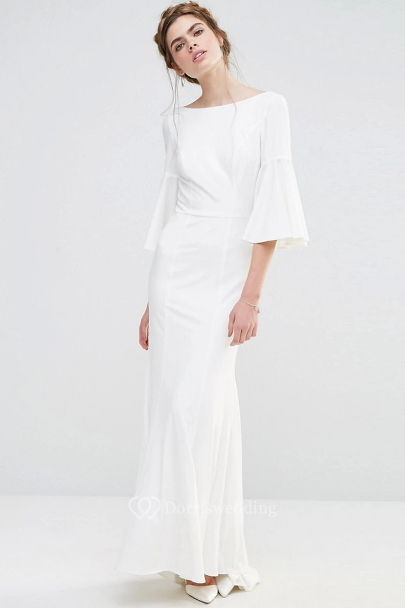 Ankle-Length Sheath Puff Sleeve Bateau Neck Chiffon Bridesmaid Dress