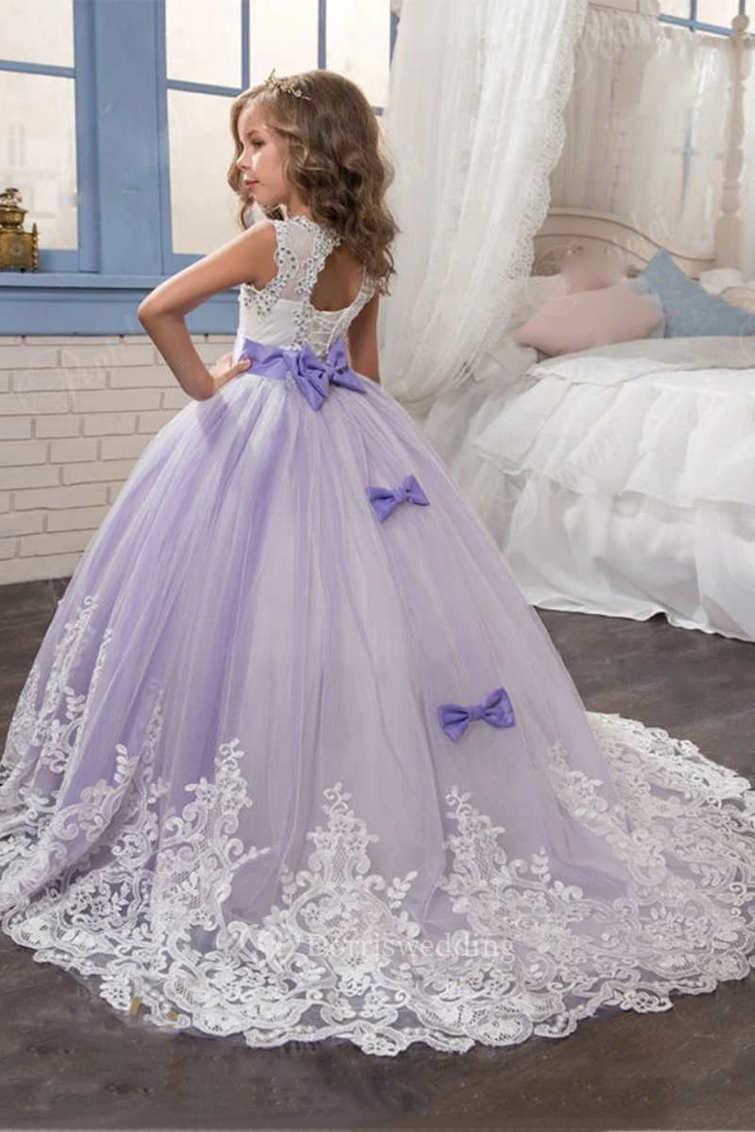 Ball Gown Floor-length Scoop Sleeveless Tulle Dress with Bow view 2