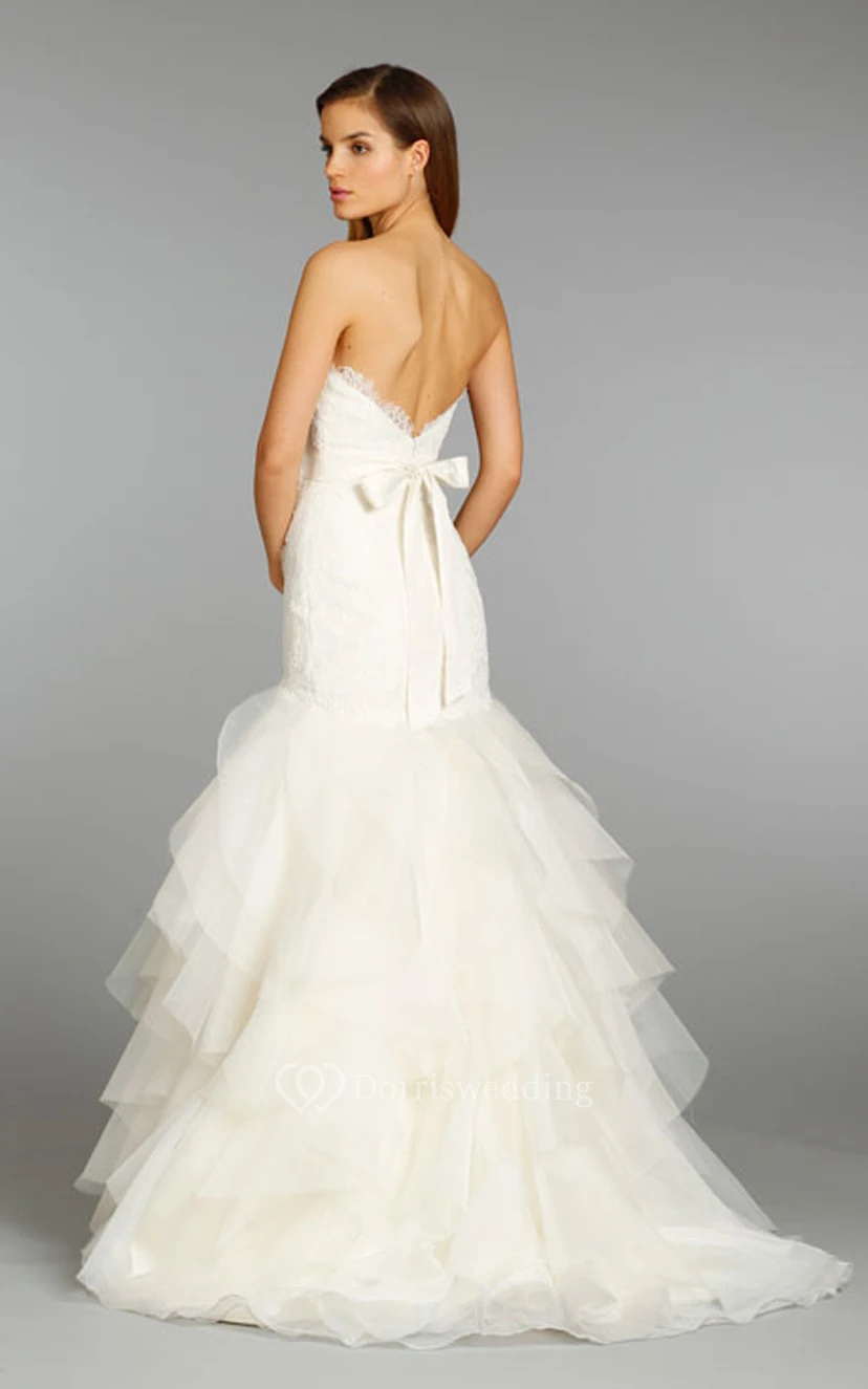 Glamouröses Organza-Rüschenkleid mit herzförmigem Ausschnitt und Spitzenoberteil view 2