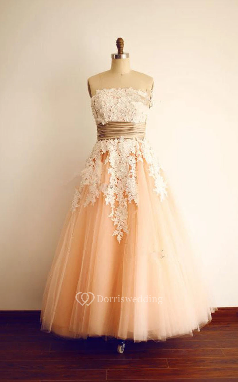 Floor-length A-line Pleated Dress with Appliques view 2