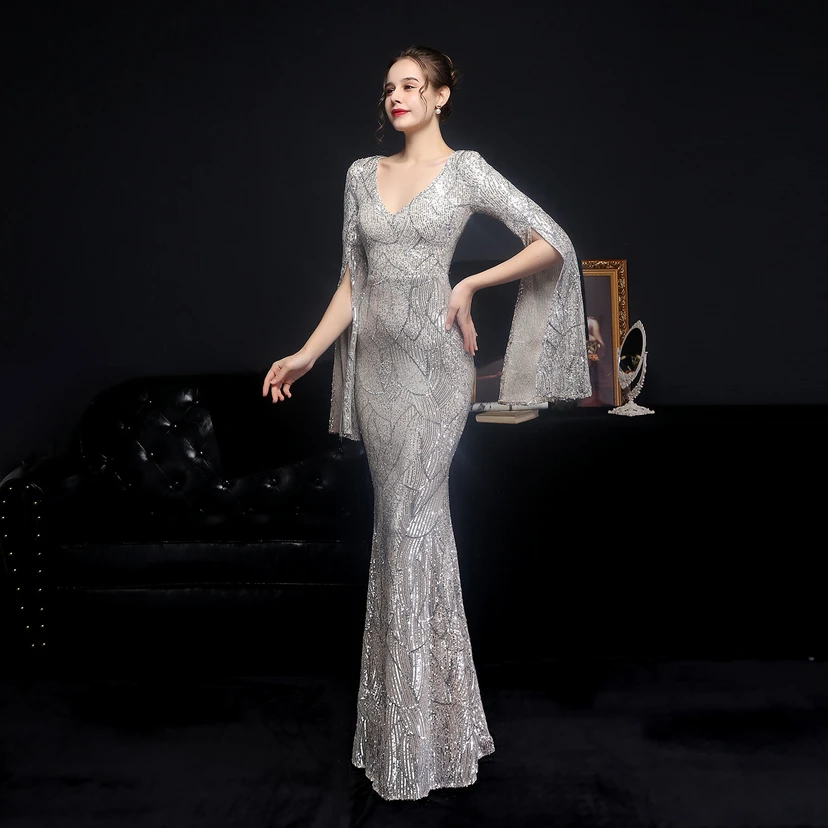 Robe de soirée élégante à sequins, longue, cintrée et sirène, idéale pour les réceptions et les célébrités. view 15