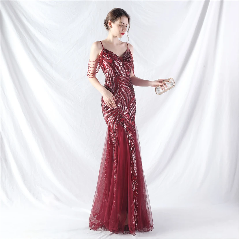 Layered Beads Spliced ​​Mesh High-End Evening Dress view 86