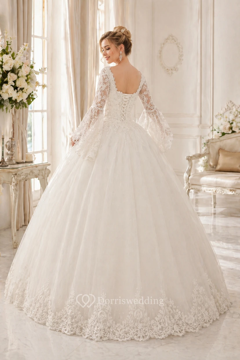 Glamorous Long Sleeve Sequins Lace Wedding Dresses Ball Gown Tulle view 2