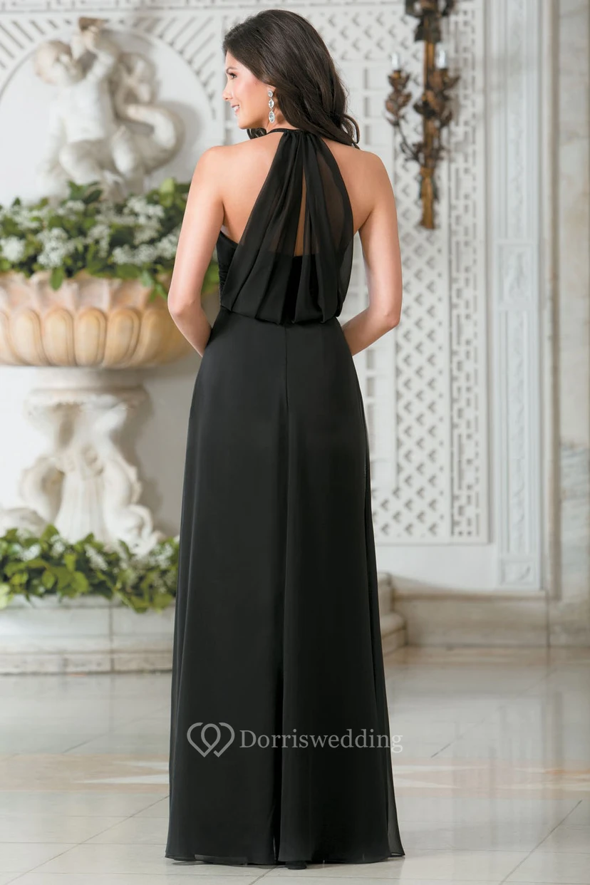 High-Neck A-Line Long Bridesmaid Dress With Illusion Style view 2