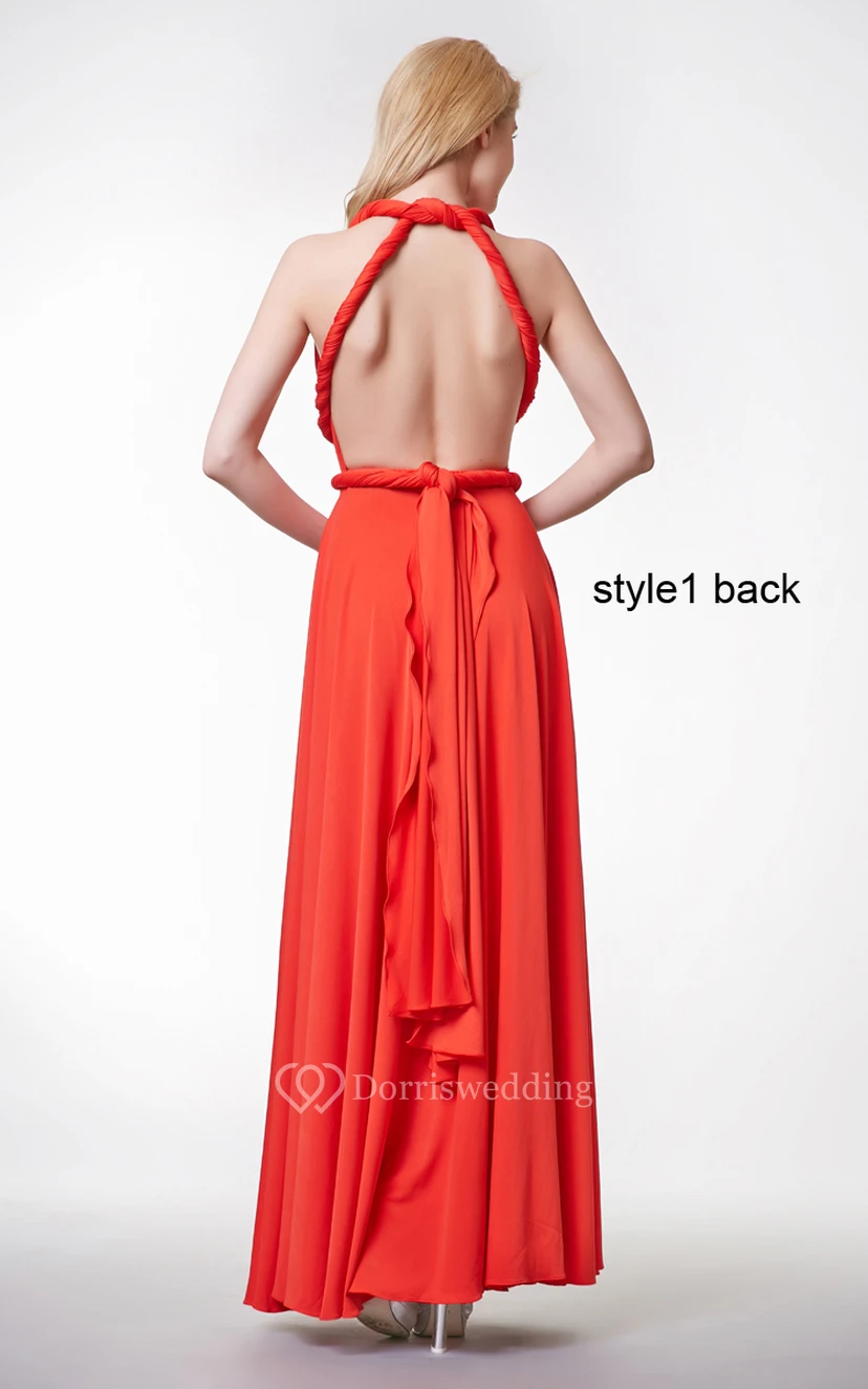 Deep V Neck Ruched Long Jersey Dress With Changeable Criss Cross Straps view 2