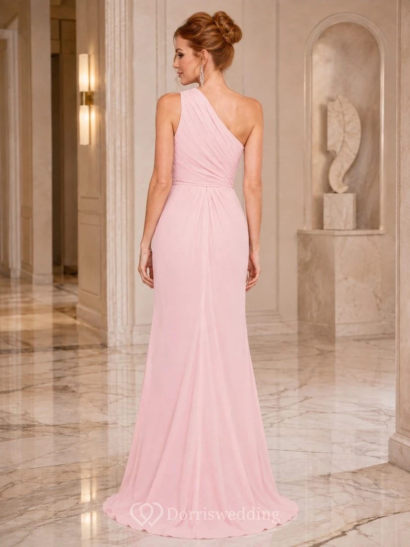 Blush Asymmetric Slit One-Shoulder Mermaid Floor-Length Jersey Sexy Prom Gown view 2