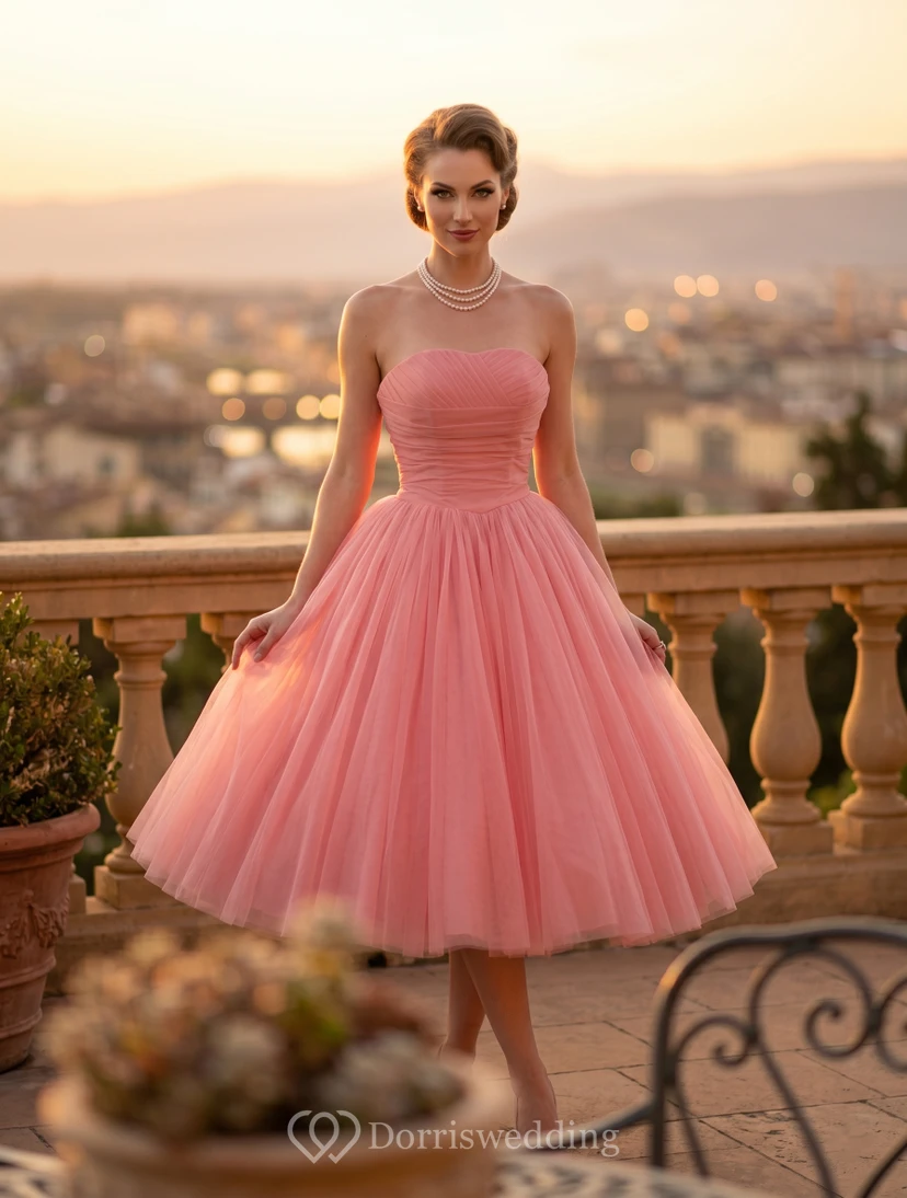 Robe de bal empire en tulle froncée à décolleté cœur
