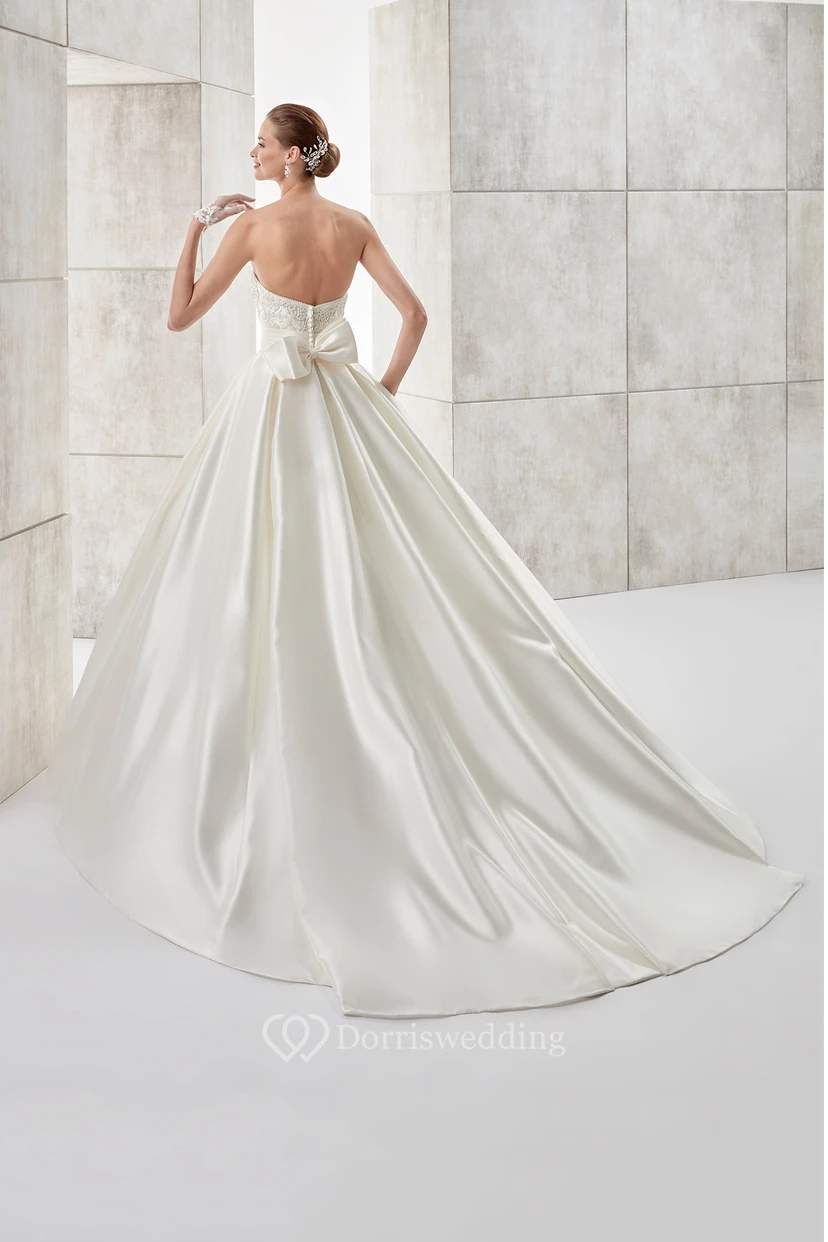 Strapless A-line Wedding gown with Cinched Waistband and Back Bow view 2