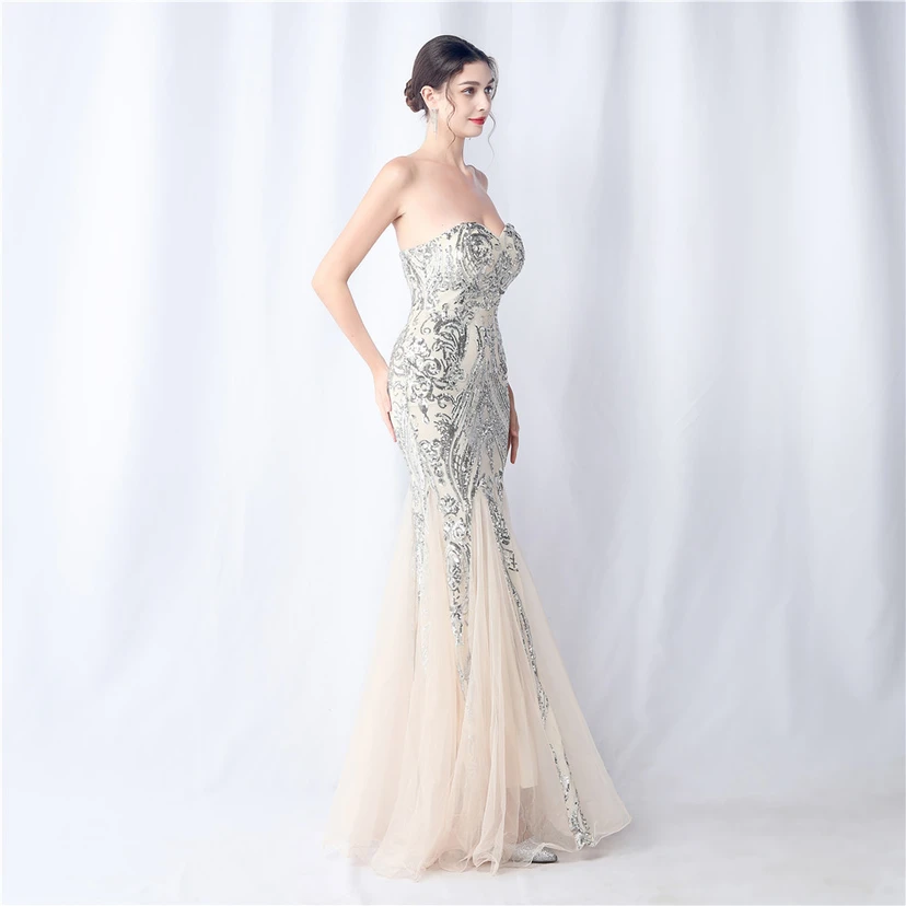 Positionierung Blumenschnitt Netz Pailletten Hochzeitsdinner Toast Party Abendkleid view 58