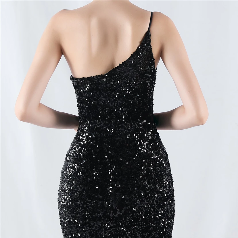 Sexy Abendkleid mit Samtsaum, Farbverlauf, Pailletten, hohem Schlitz und schräger Schulterpartie view 47