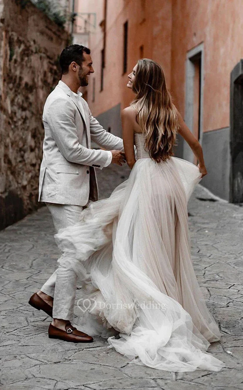Tulle Sweetheart Ruched A-line Pleated Flowy Ethereal Wedding Dress view 2