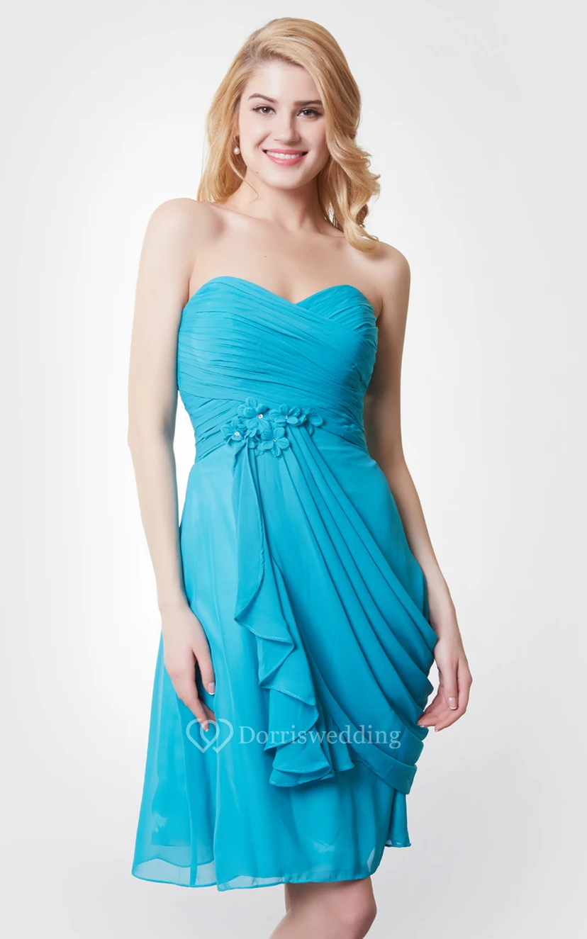 Strapless Ruched Short Chiffon Dress With Side Draping view 5