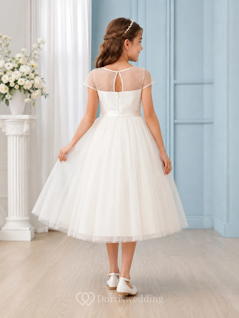 Transparentes Tüllkleid mit Perlengürtel für Kommunion und Teeparty view 2