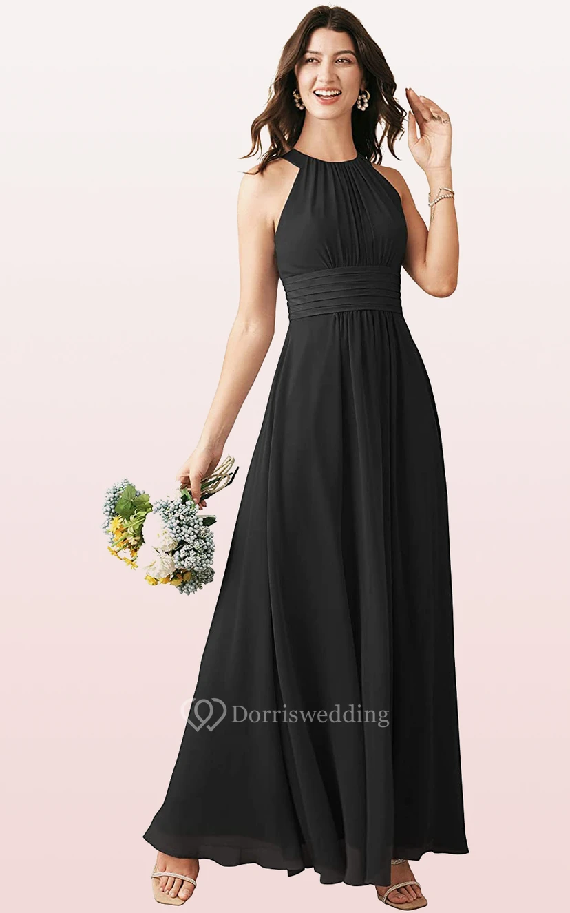 Halter A Line Sleeveless Ankle-length Chiffon Bridesmaid Dress With Ruching view 7