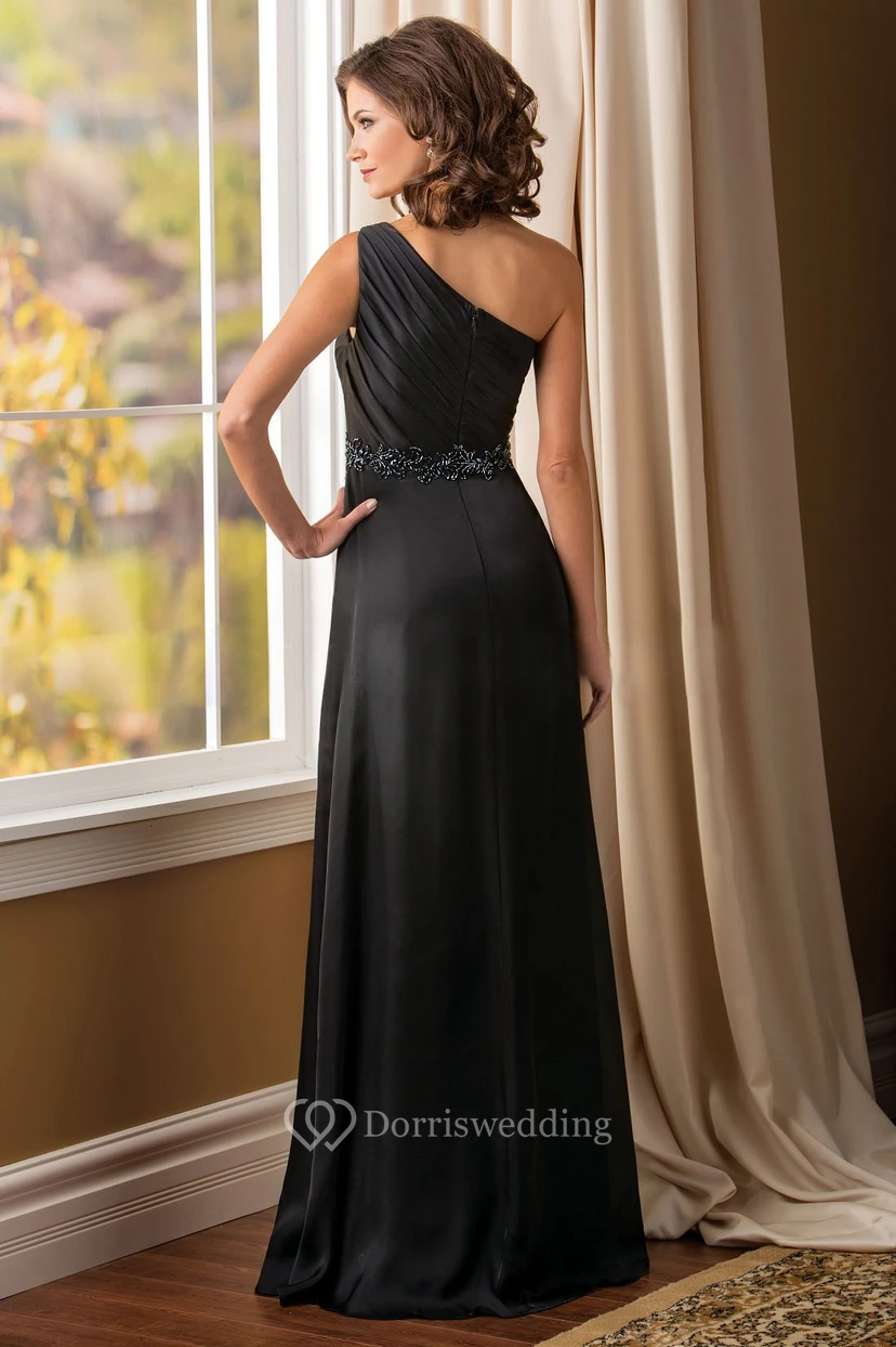 One-Shoulder Long Mother Of The Bride Dress With Ruffles And Beadings view 2