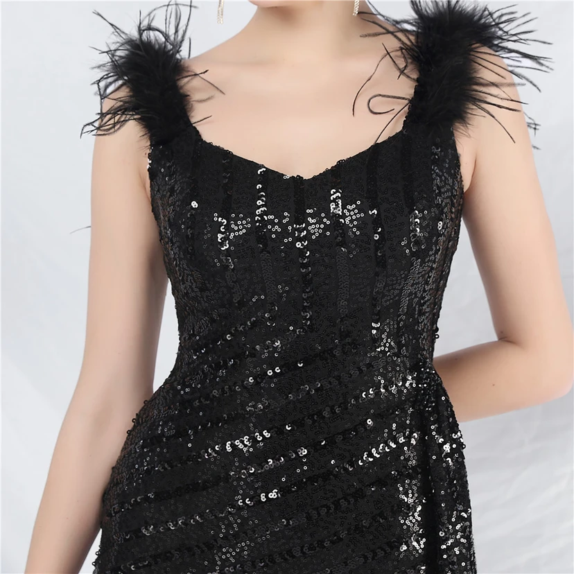Evening Dress Craft Beaded Ostrich Feather Sequined Side Slit Evening Dress view 71