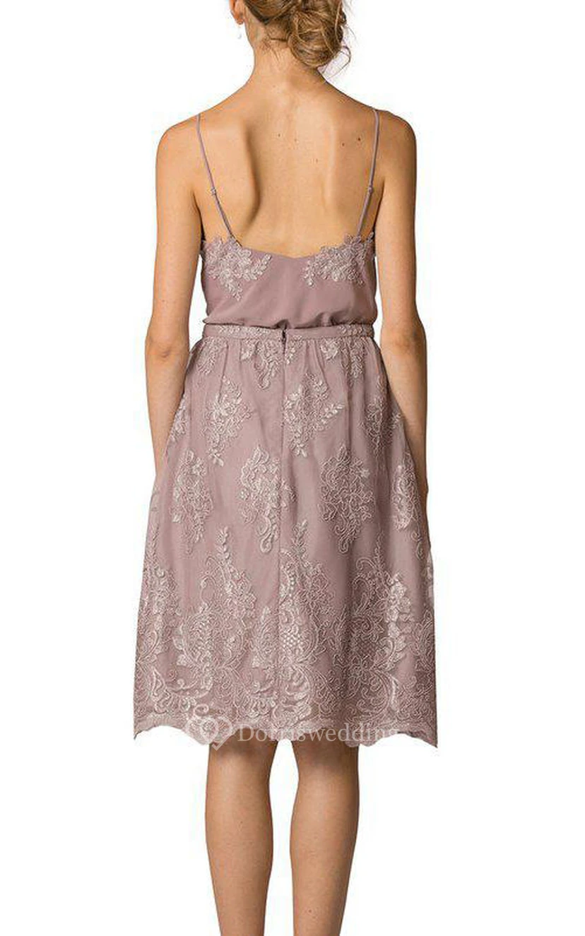 Spagetti Straps Laced Knee-length A-line Dress view 2