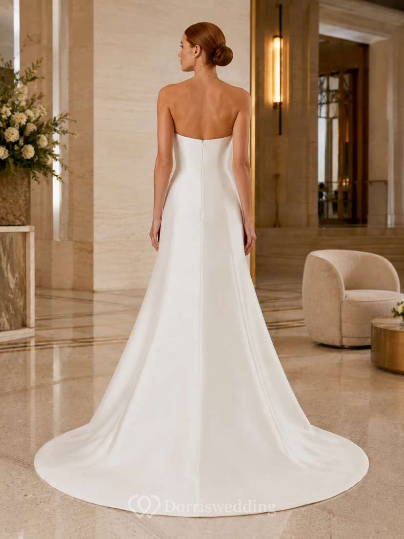 Brautkleid aus Satin im Meerjungfrauenstil, schulterfrei, kurze Ärmel, Schleppe view 2