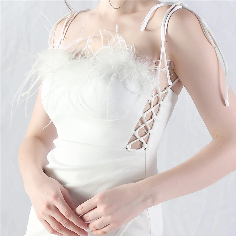 Double-Binding Waist-Shaped Ears Adjustable Satin Evening Dress view 50