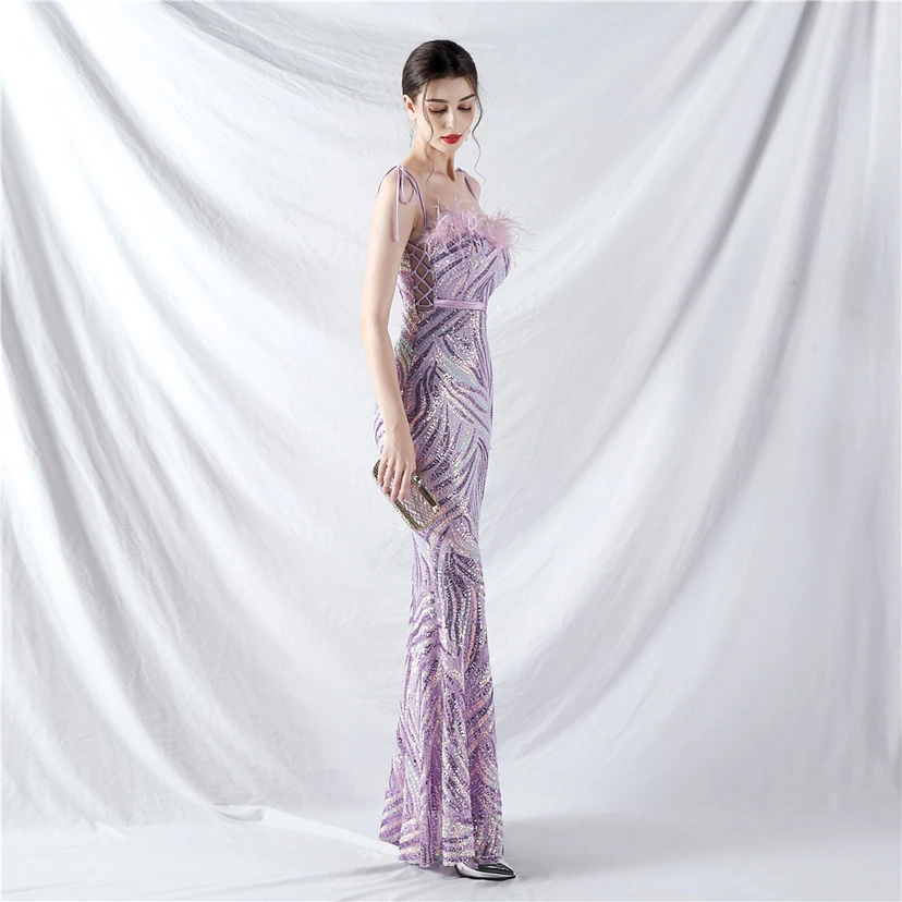 Double-Binding Rope-Binding Craft-Made Ostrich Feather Encrypted Laminated Beads High-End Evening Dress view 74