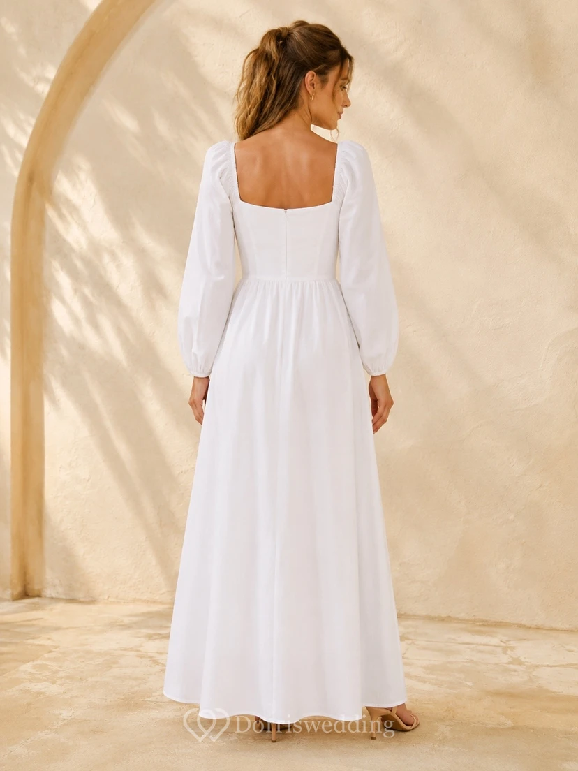 Vestido romántico de gasa de corte A con escote cuadrado y manga larga hasta el suelo view 2